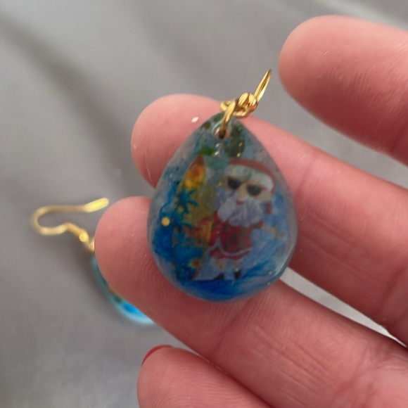 XMAS Handmade Festive Small Holiday Vibes Earrings Blue hexagon - Picture 13 of 13